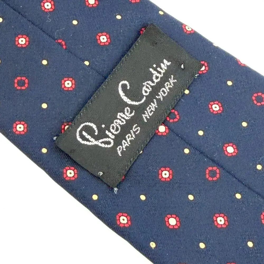 Vintage 80s Pierre Cardin Navy Red 100% Silk Medallion Print Necktie